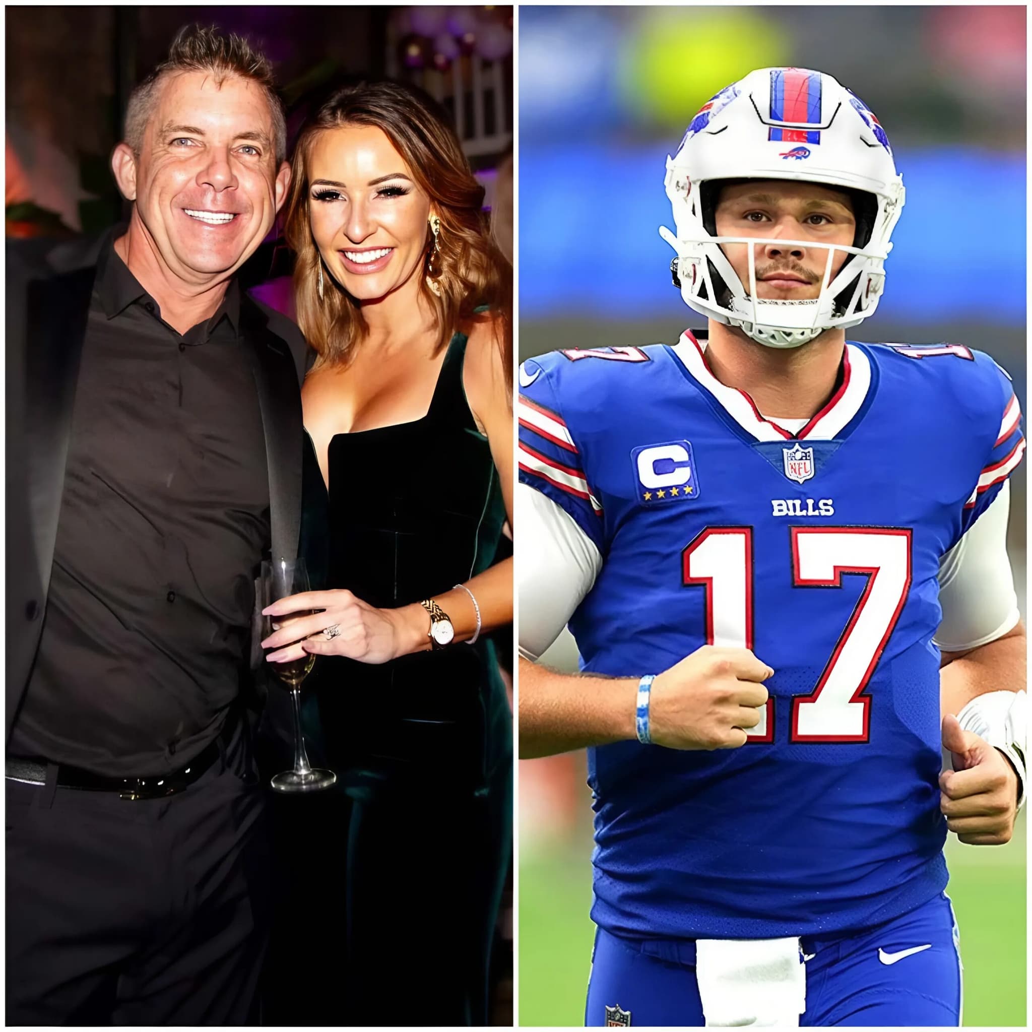 Cover Image for Sean Payton’s wife reacts to the video of Josh Allen “bribing” the referee during halftime and calls Josh Allen a bastard and criticizes him with 3-brutal words, causing fans to argue fiercely, forcing Josh Allen to speak up and respond…